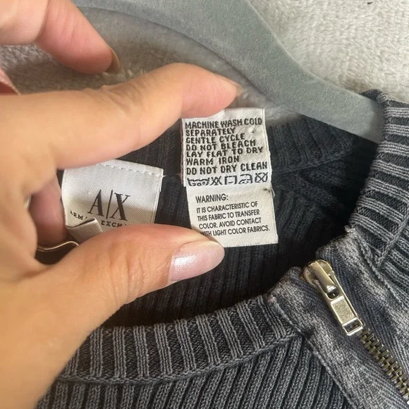 Armani Exchange Charcoal Knit ribbed sweater Top with zipper details - Picture 6 of 9